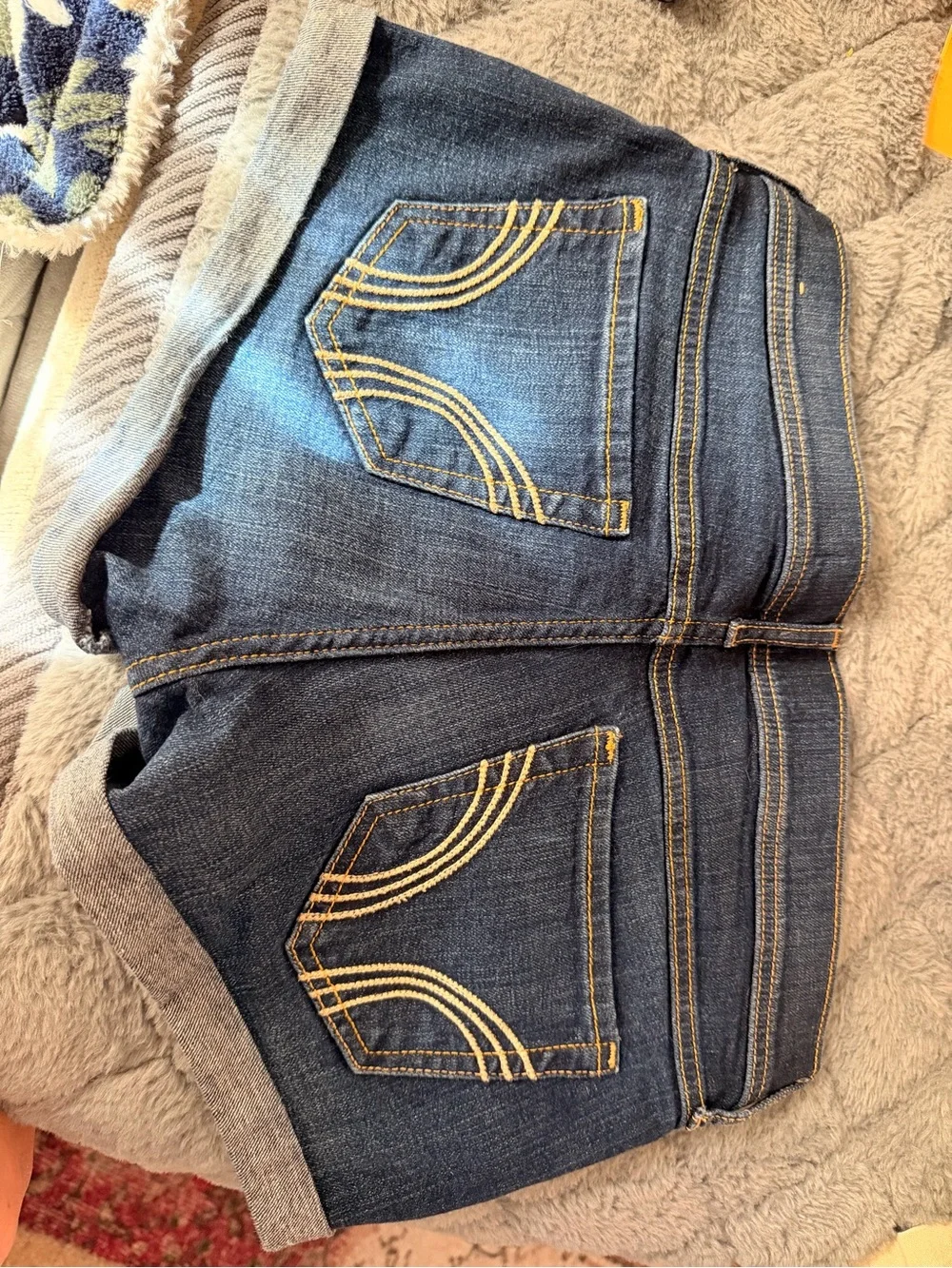 Hollister Low-Rise Denim Short-Shorts in Dark Blue